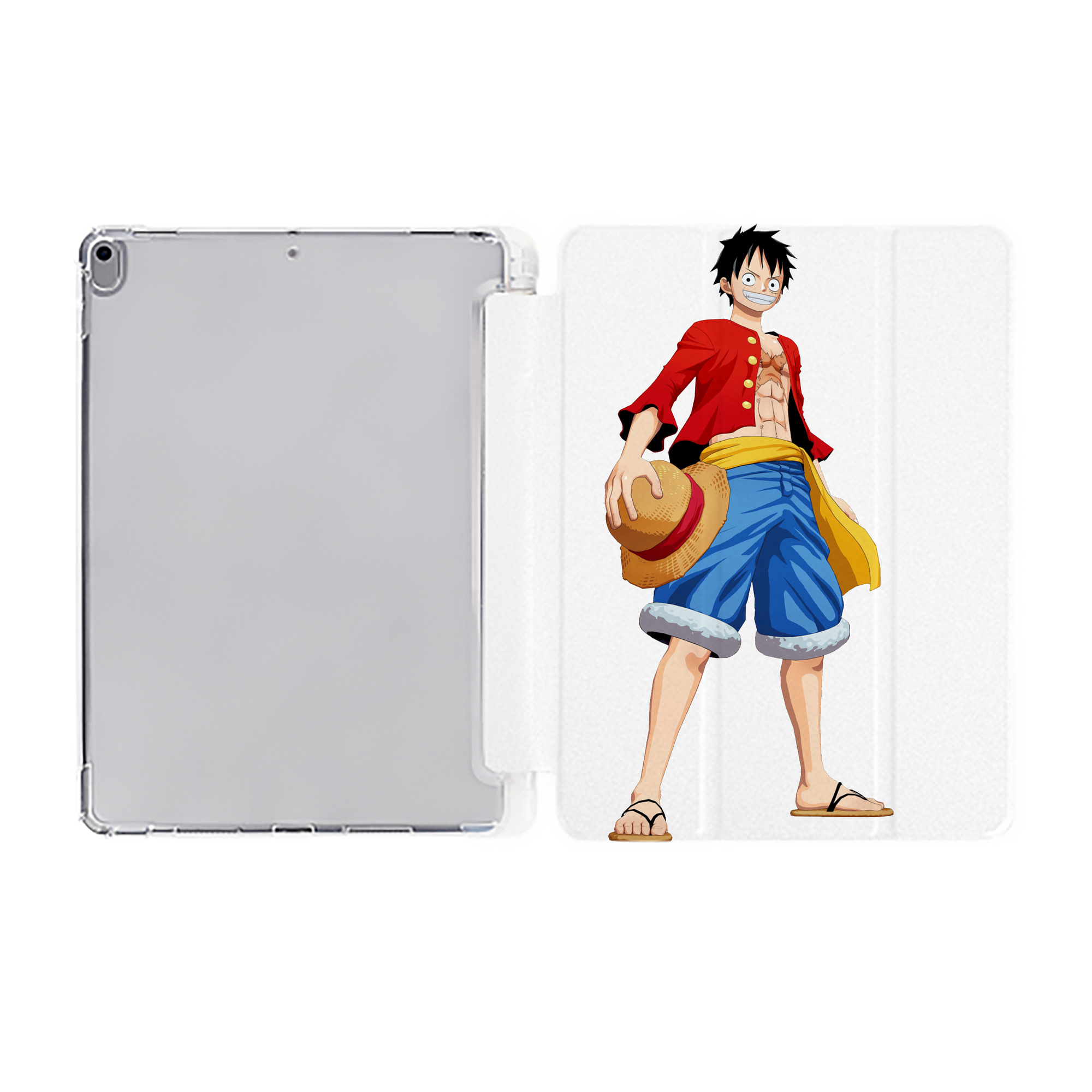 （画像用） ワンピース モンキー・D・ルフィ ONE PIECE Monkey D. Luffy IPad ケース ペン収納付き 三つ折りスタンド PUレザー×シリコン 対応機種9.5/10.5/10.9インチ